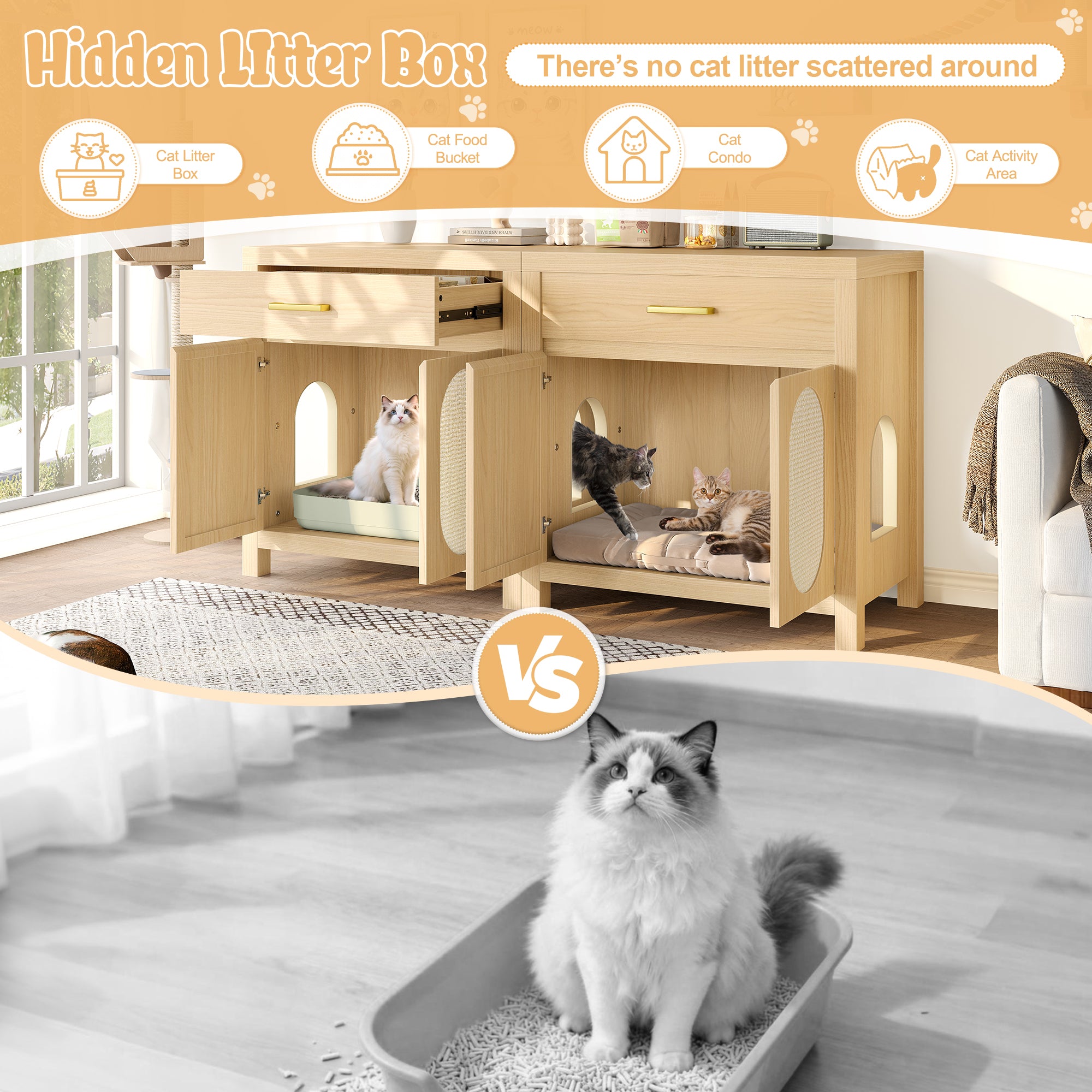 Hidden Litter Box Enclosure Furniture – Wooden Cat House Cabinet with Storage | J + C Pet Co.