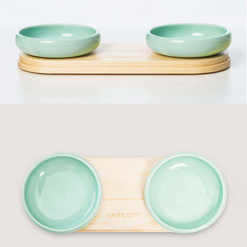 Pet Dining Set – Ceramic Bowls & Wood Base | J + C Pet Co