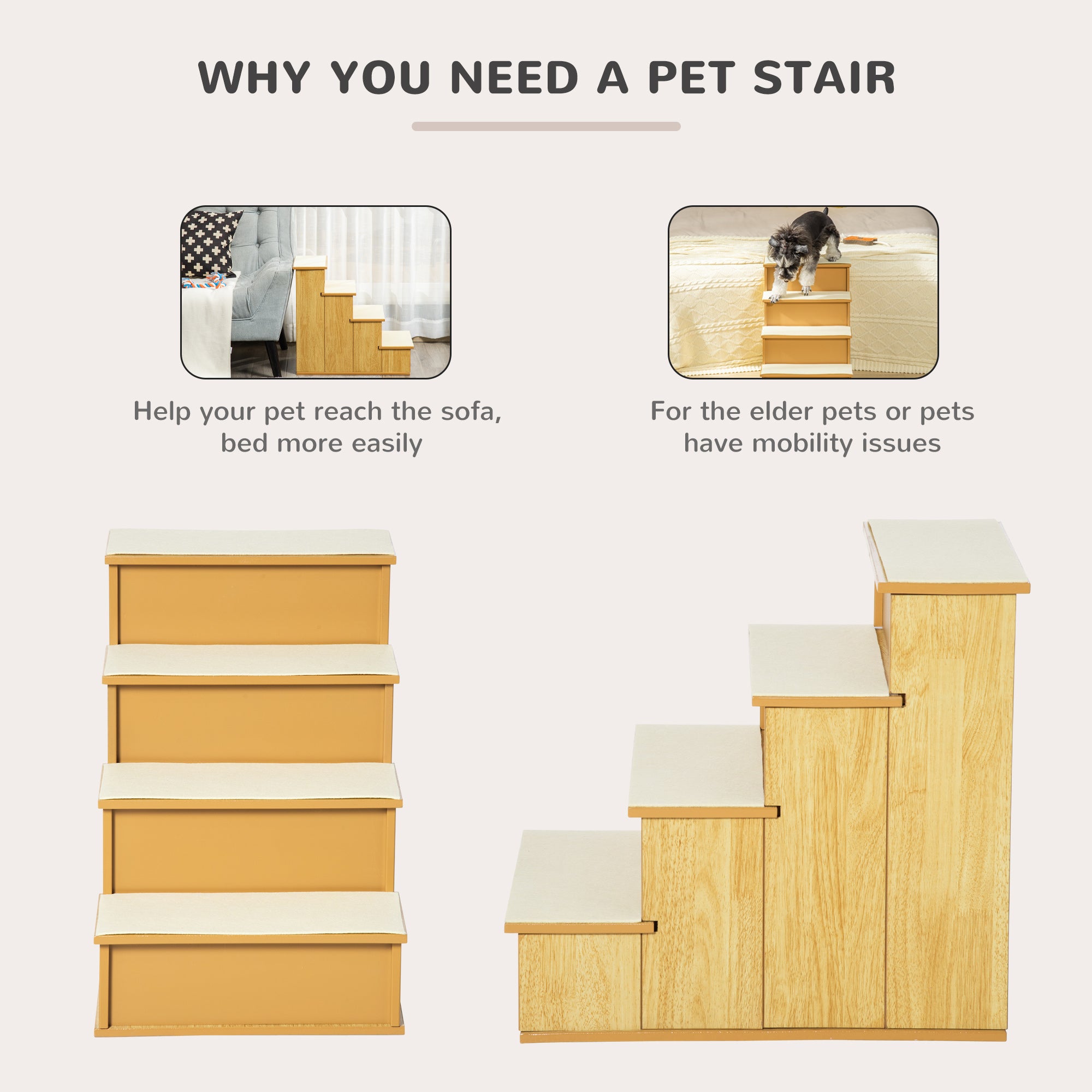 Wooden Pet Stairs – Cushioned Steps | J + C Pet Co