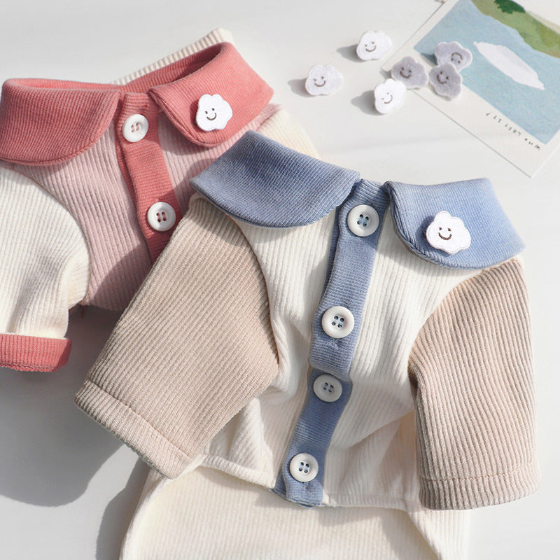 Ribbed Knit Puppy Sweater – Soft Button-Up Dog Outfit (Blue & Pink) | J + C Pet Co