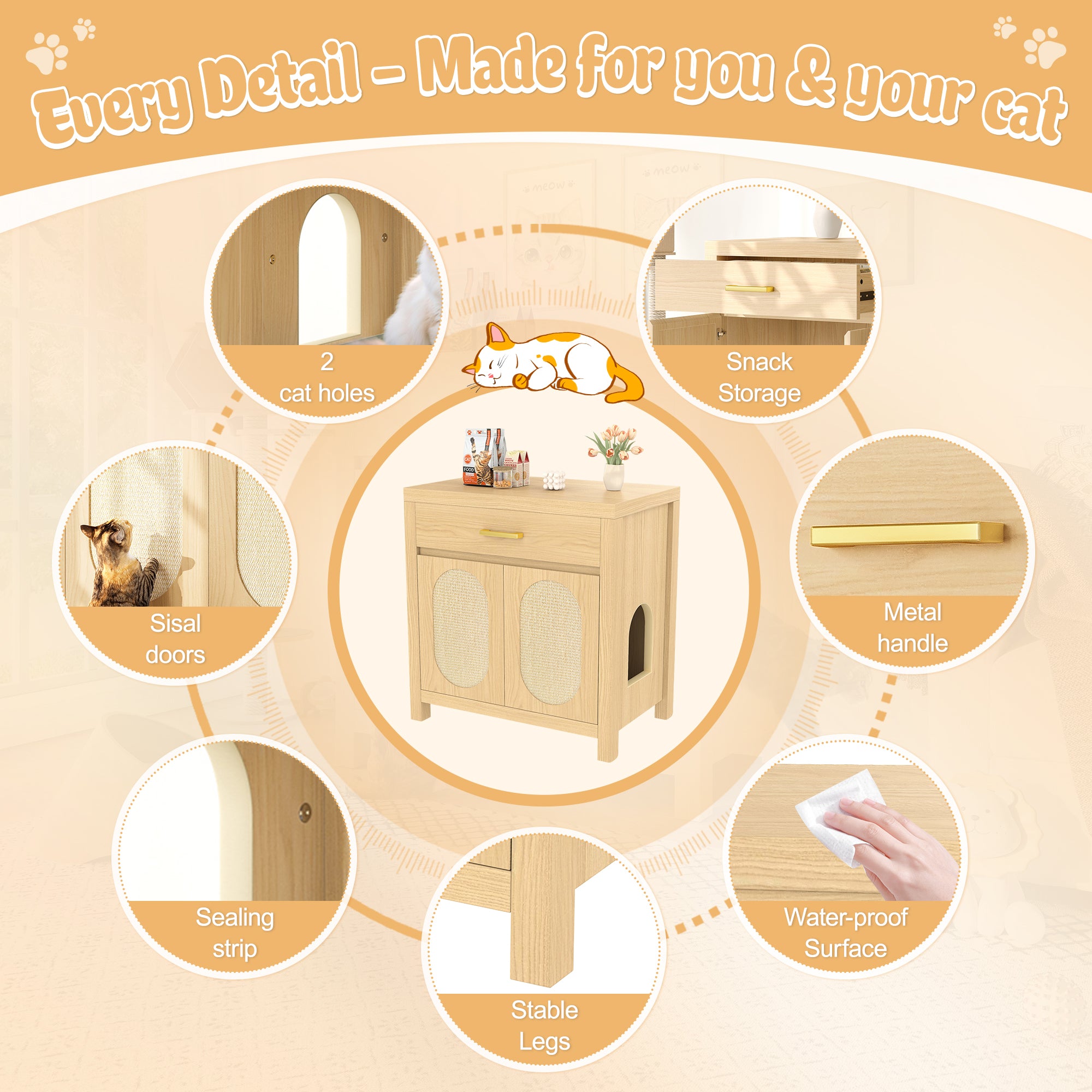 Hidden Litter Box Enclosure Furniture – Wooden Cat House Cabinet with Storage | J + C Pet Co.