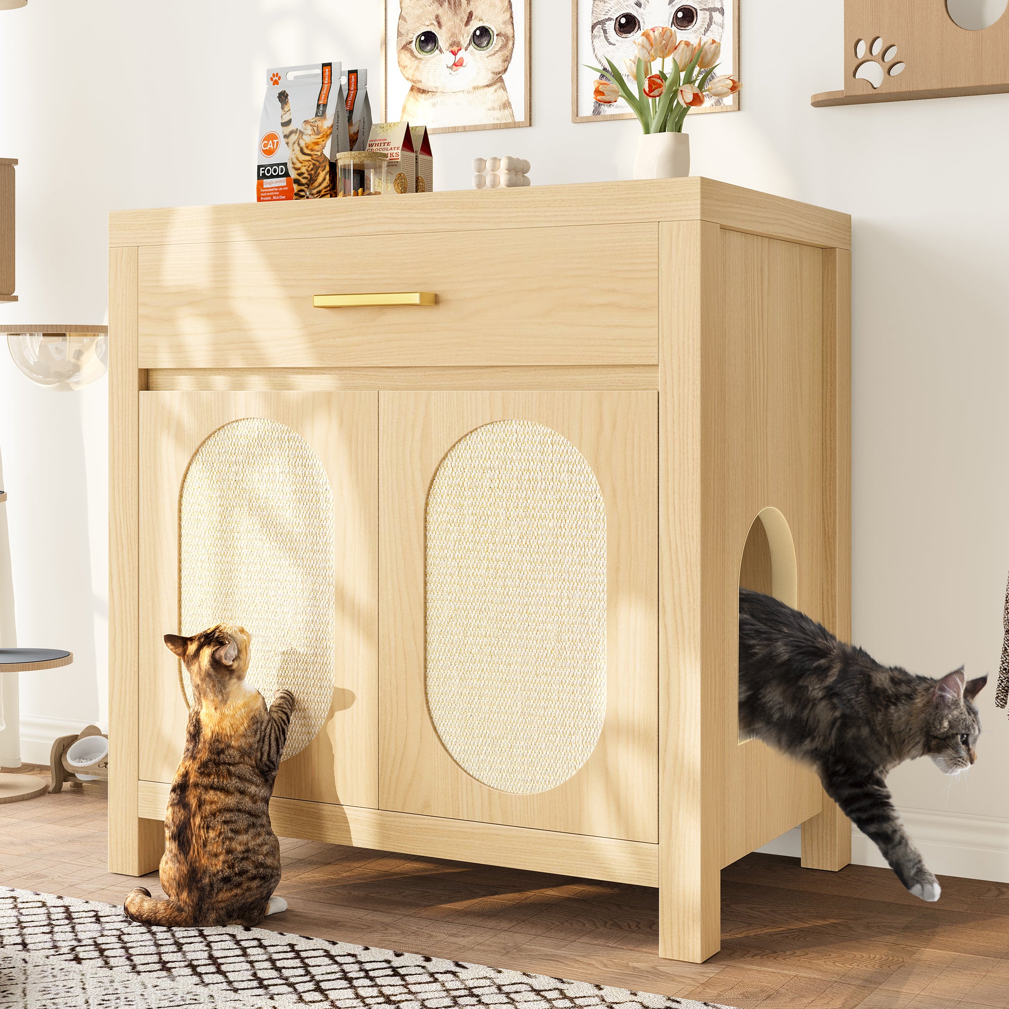 Hidden Litter Box Enclosure Furniture – Wooden Cat House Cabinet with Storage | J + C Pet Co.
