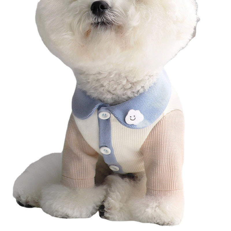 Ribbed Knit Puppy Sweater – Soft Button-Up Dog Outfit (Blue & Pink) | J + C Pet Co
