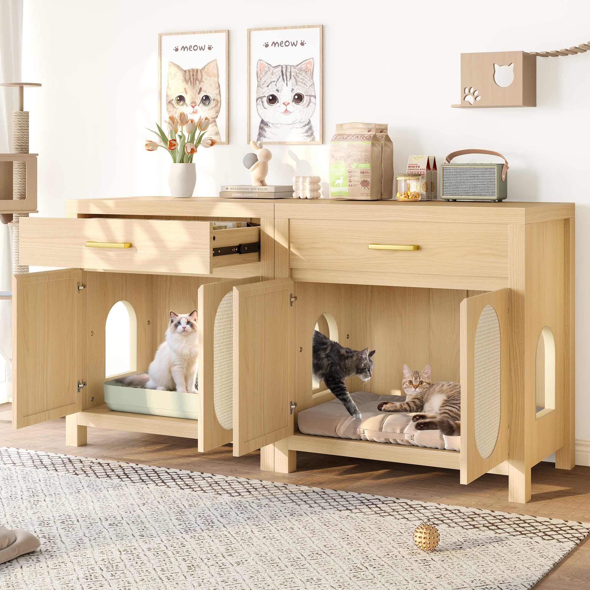 Hidden Litter Box Enclosure Furniture – Wooden Cat House Cabinet with Storage | J + C Pet Co.