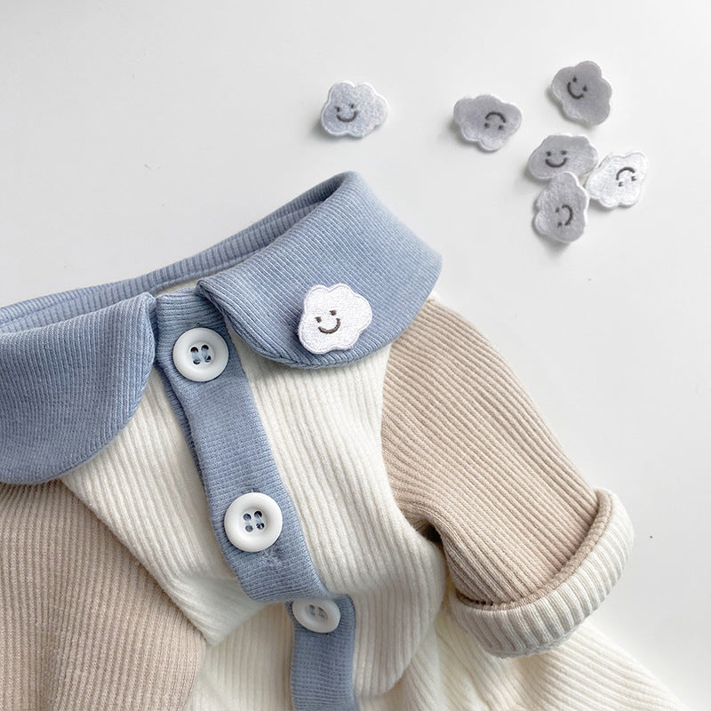 Ribbed Knit Puppy Sweater – Soft Button-Up Dog Outfit (Blue & Pink) | J + C Pet Co