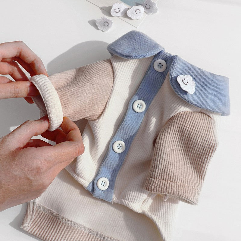 Ribbed Knit Puppy Sweater – Soft Button-Up Dog Outfit (Blue & Pink) | J + C Pet Co